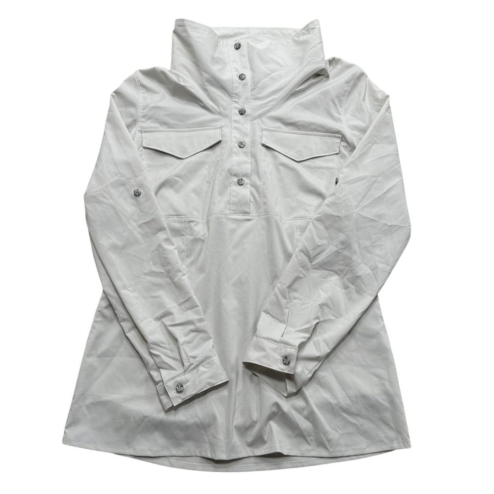 Mountain Hardwear Shirt Womens Small Gray Pinstripe Funnel Neck Citypass Popover